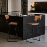 Outlet - Jayden Tan Leather Industrial Bar Stool - Set of 2 - Black Metal Legs - Image 2