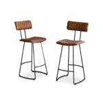 Outlet - Jayden Tan Leather Industrial Bar Stool - Set of 2 - Black Metal Legs - Image 11