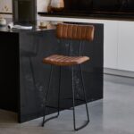 Outlet - Jayden Tan Leather Industrial Bar Stool - Set of 2 - Black Metal Legs - Image 3