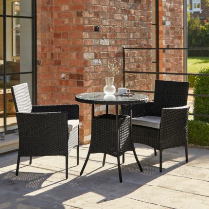 Kemble 2 Seater Rattan Garden Bistro Dining Set - Black