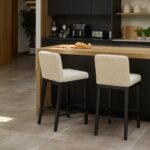 Outlet - Nolan Boucle Bar Stool - Black Oak Legs - Image 2