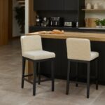 Outlet - Nolan Boucle Bar Stool - Black Oak Legs - Image 3