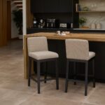 Outlet - Nolan Fawn Linen Bar Stool - Black Oak Legs - Image 2