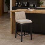 Outlet - Nolan Fawn Linen Bar Stool - Black Oak Legs