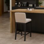 Outlet - Nolan Fawn Linen Bar Stool - Black Oak Legs - Image 3