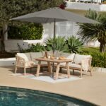 Shiro Wooden Garden Corner Dining Sofa Set with Grey Parasol