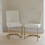 Outlet - Lola Dining Chairs - Set Of 2 - Light Beige Boucle with Gold Legs