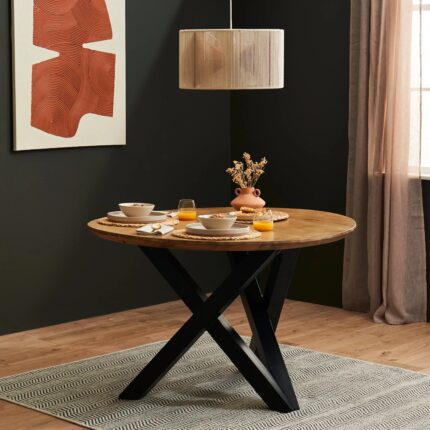 Levi Chalked Mango Wood Round Dining Table - Black Legs