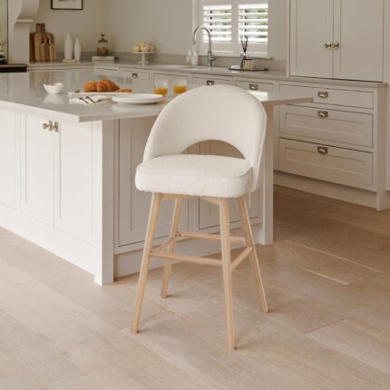 Marilyn Boucle Bar Stool - Whitewash Legs