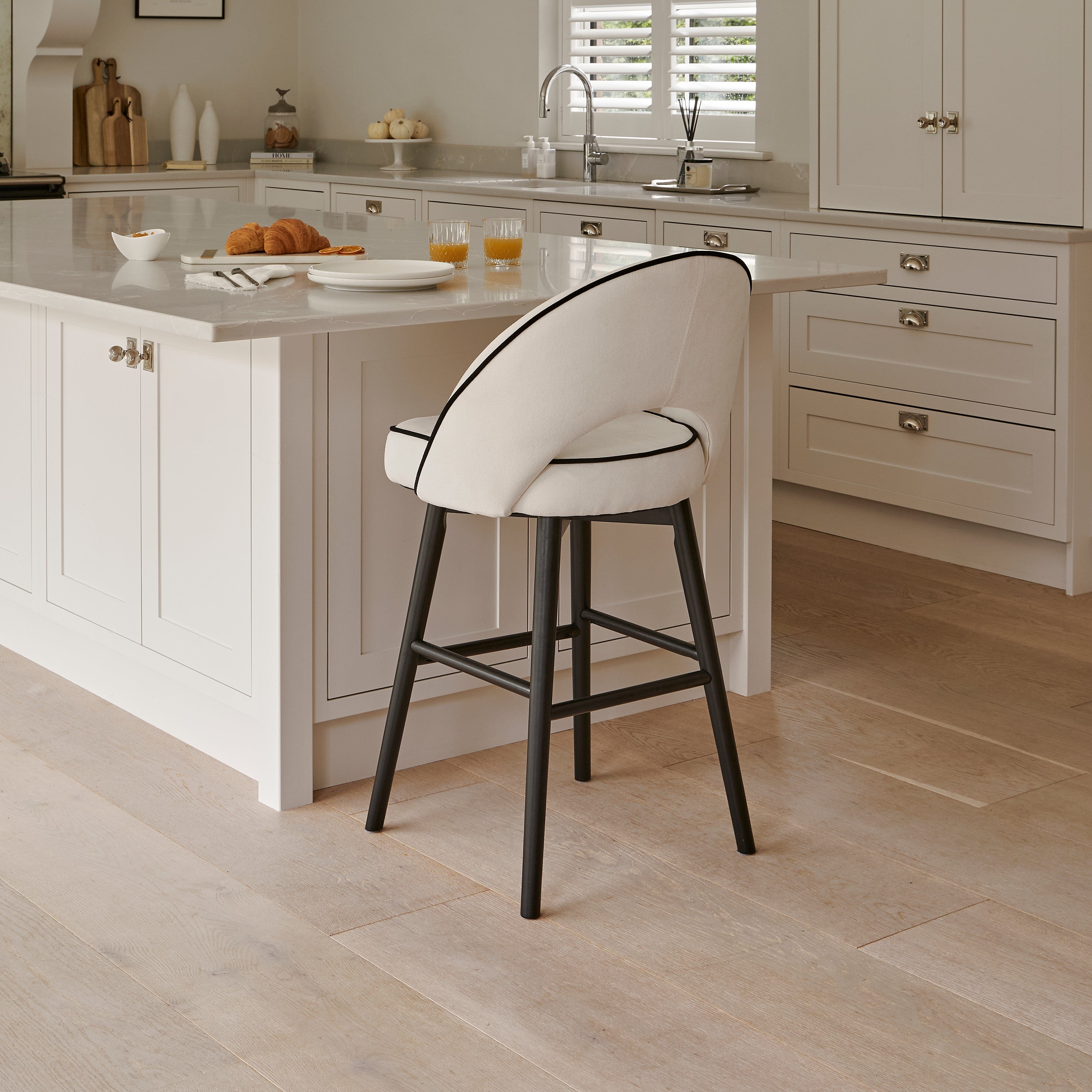 Outlet - Marilyn Ivory Bar Stool - Black Oak Legs - Image 3