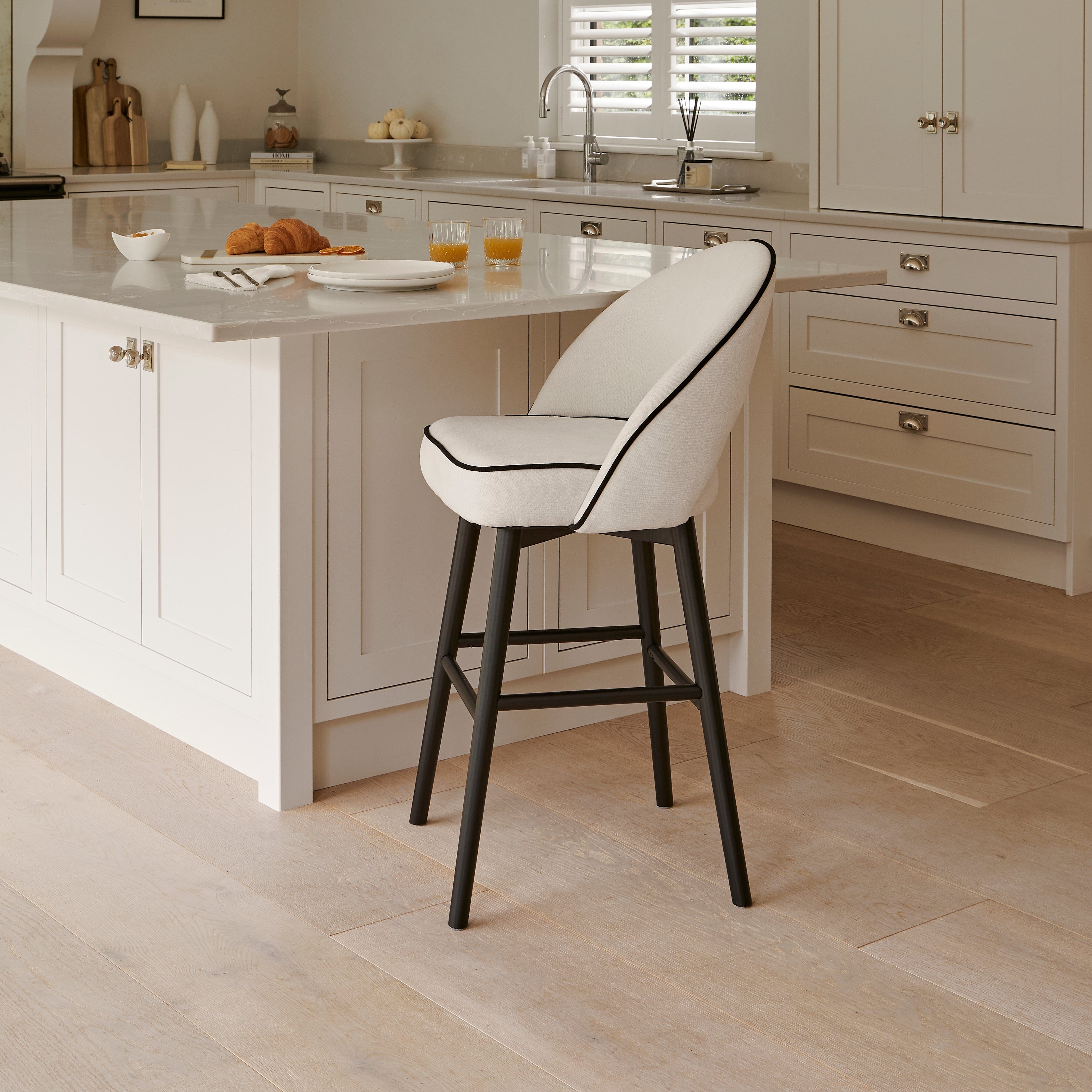 Outlet - Marilyn Ivory Bar Stool - Black Oak Legs - Image 5