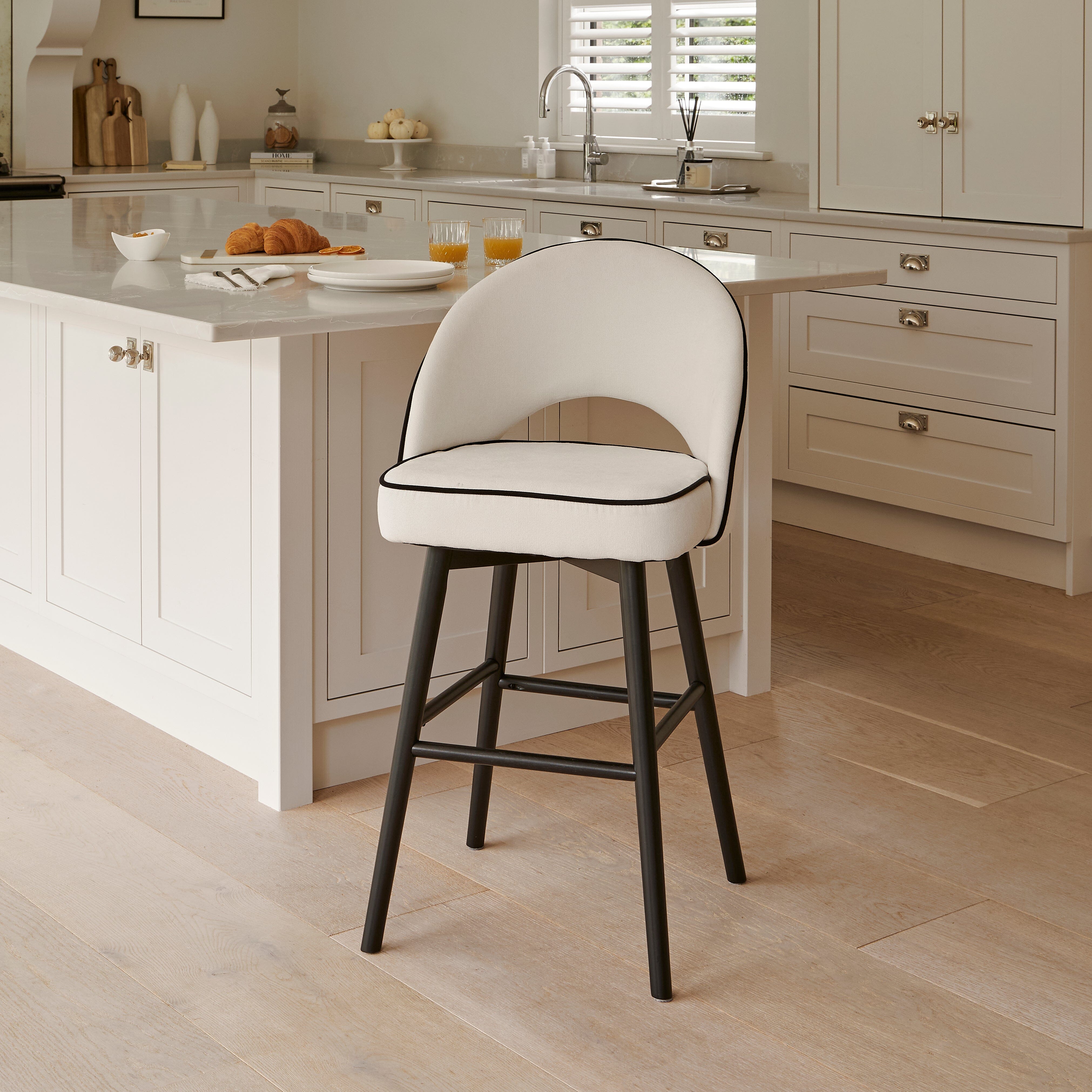 Outlet - Marilyn Ivory Bar Stool - Black Oak Legs - Image 1
