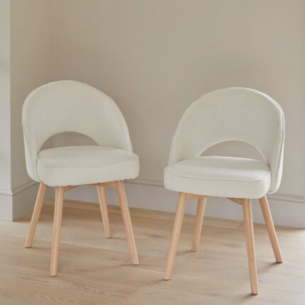 Marilyn Boucle Dining Chairs - Set of 2 - Whitewash Oak Legs