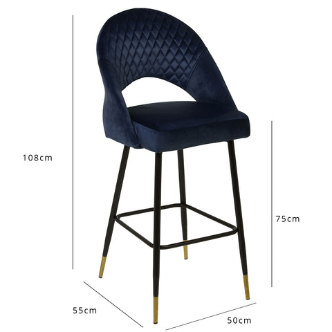 Outlet - Marilyn bar stool - set of 2 - blue velvet 1 Marilyn bar stool - set of 2 - blue velvet