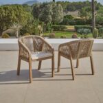 Shiro 6 Seater Wooden Round Dining Set with 6 Nala Sand Cushioned Chairs & Cream LED Premium Cantilever Parasol - Image 3