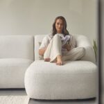 Nathalia Chaise Corner Sofa & Round Footstool Set - Chalk White Boucle - Image 2