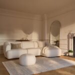 Nathalia Chaise Corner Sofa & Round Footstool Set - Chalk White Boucle - Image 12