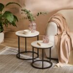 Nara White Marble Round Nest of Tables - Black Frame