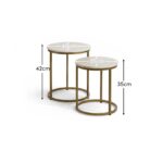 Nara White Marble Round Nest of Tables - Gold Frame - Image 8