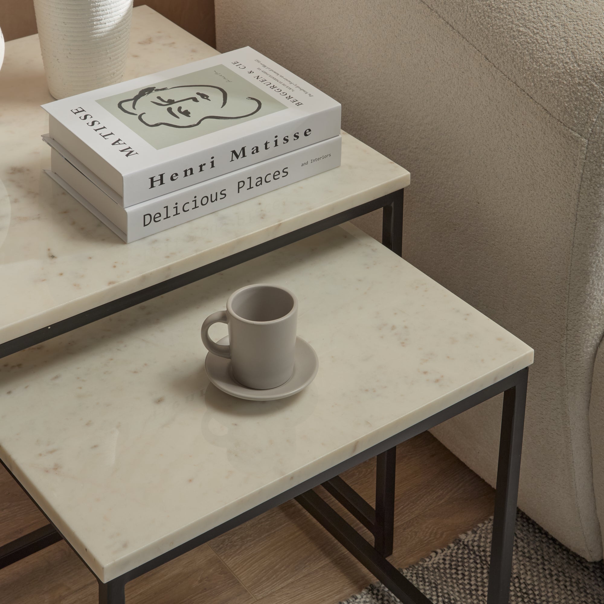 Nara White Marble Square Nest of Tables - Black Frame - Image 2