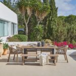 Palm 6 Seater Wooden Garden Dining Set with 4 Nala Sand Cushioned Chairs & Charlotte Bench - Image 2