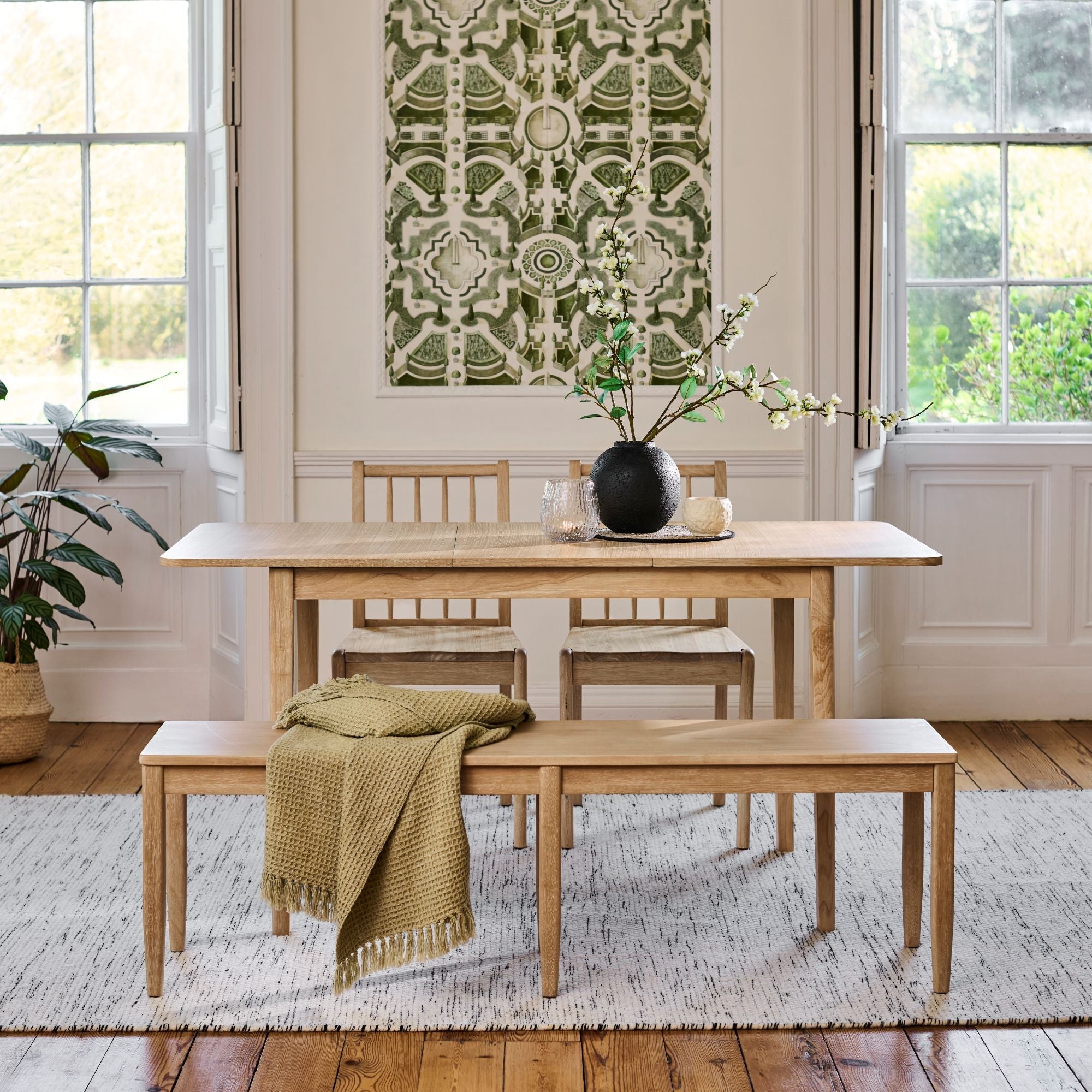 Paul 118-158cm Extending Dining Table & Tilly 150cm Wooden Bench with 2 Tilly 150cm Whitewash Oak Benches - Image 2