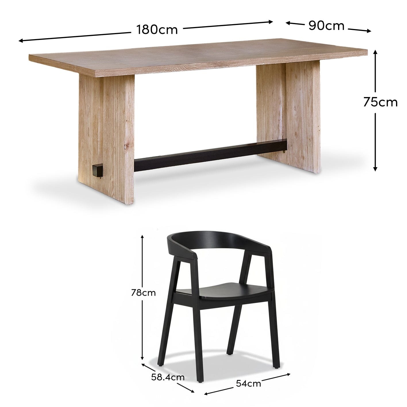 Priya Whitewash Dining Table Set - 6 Seater - Ella Black Wooden Chairs - Image 16