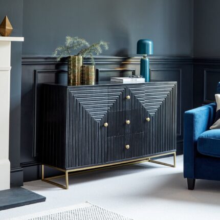 Rayna 2 Door 3 Drawer Large Sideboard - Jet Black