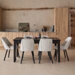 Freya Oat Boucle Dining Chairs - Set of 2 - Black Oak Legs - Image 2