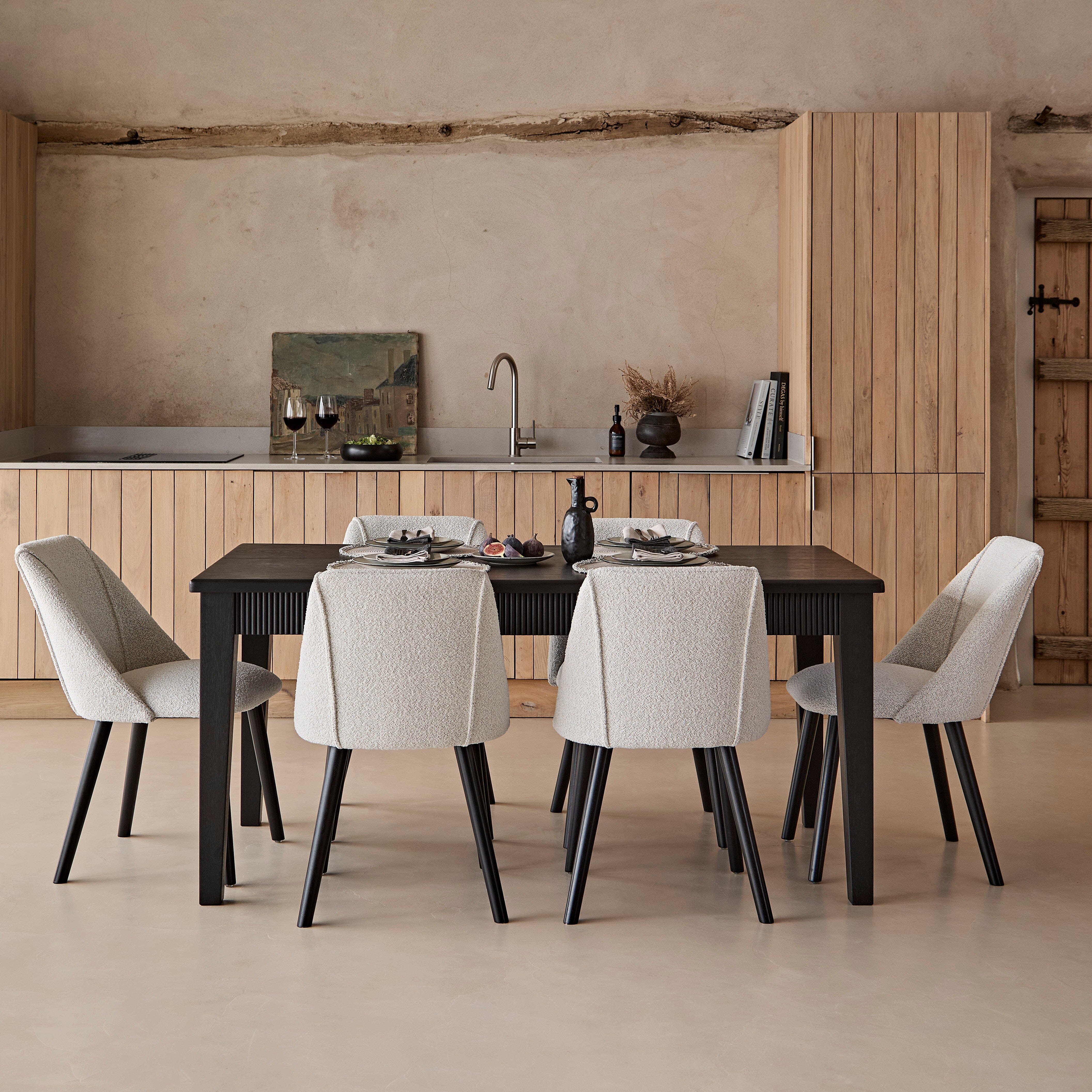 Freya Oat Boucle Dining Chairs - Set of 2 - Black Oak Legs - Image 2
