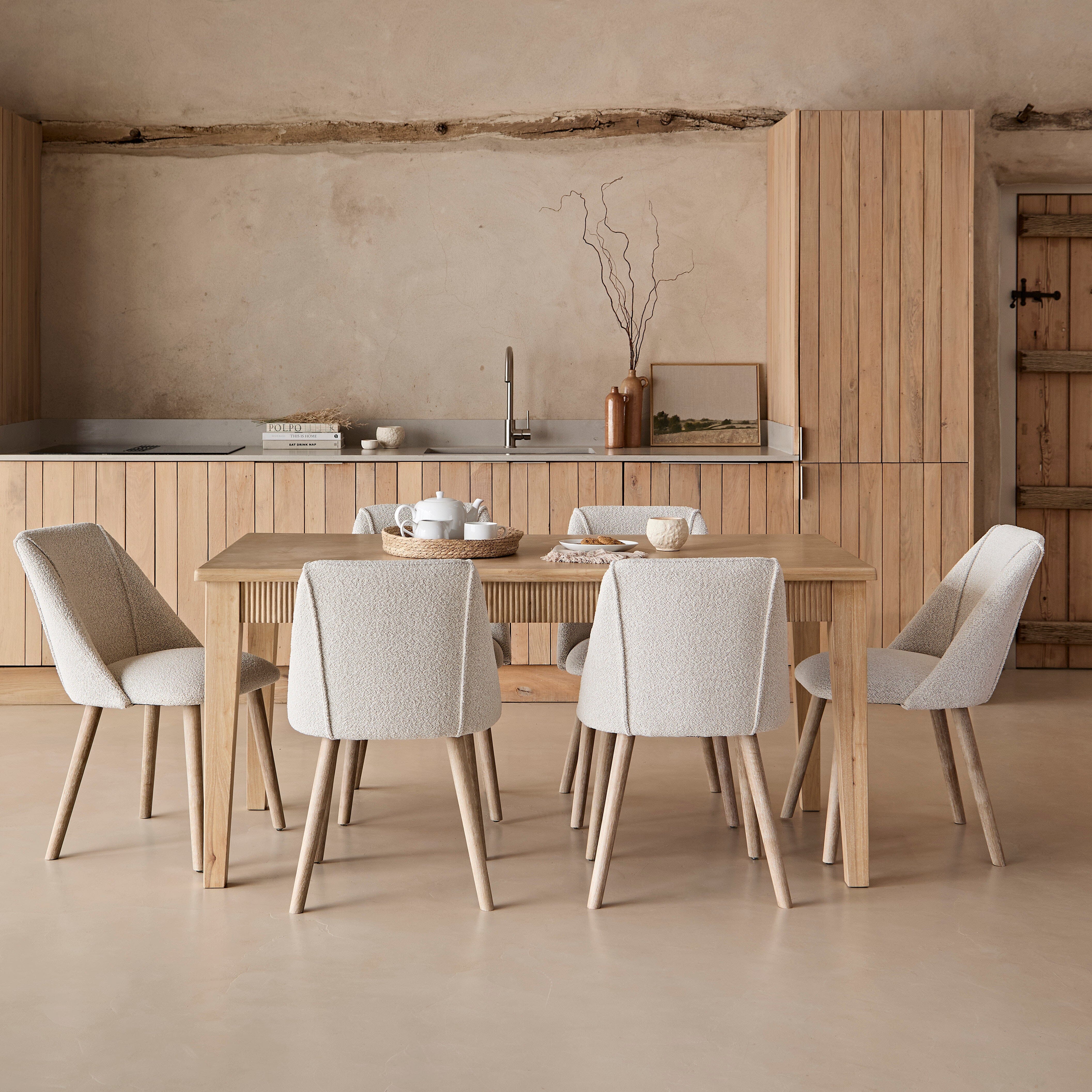 Raleigh Whitewash Oak Rectangular Dining Table Set - 6 Seater - Freya Oat Boucle Dining Chairs - Whitewash Oak Legs - Image 1