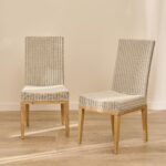 Reid Linen Grey Dining Chairs - Set of 2 - Whitewash Mindi Wood Legs