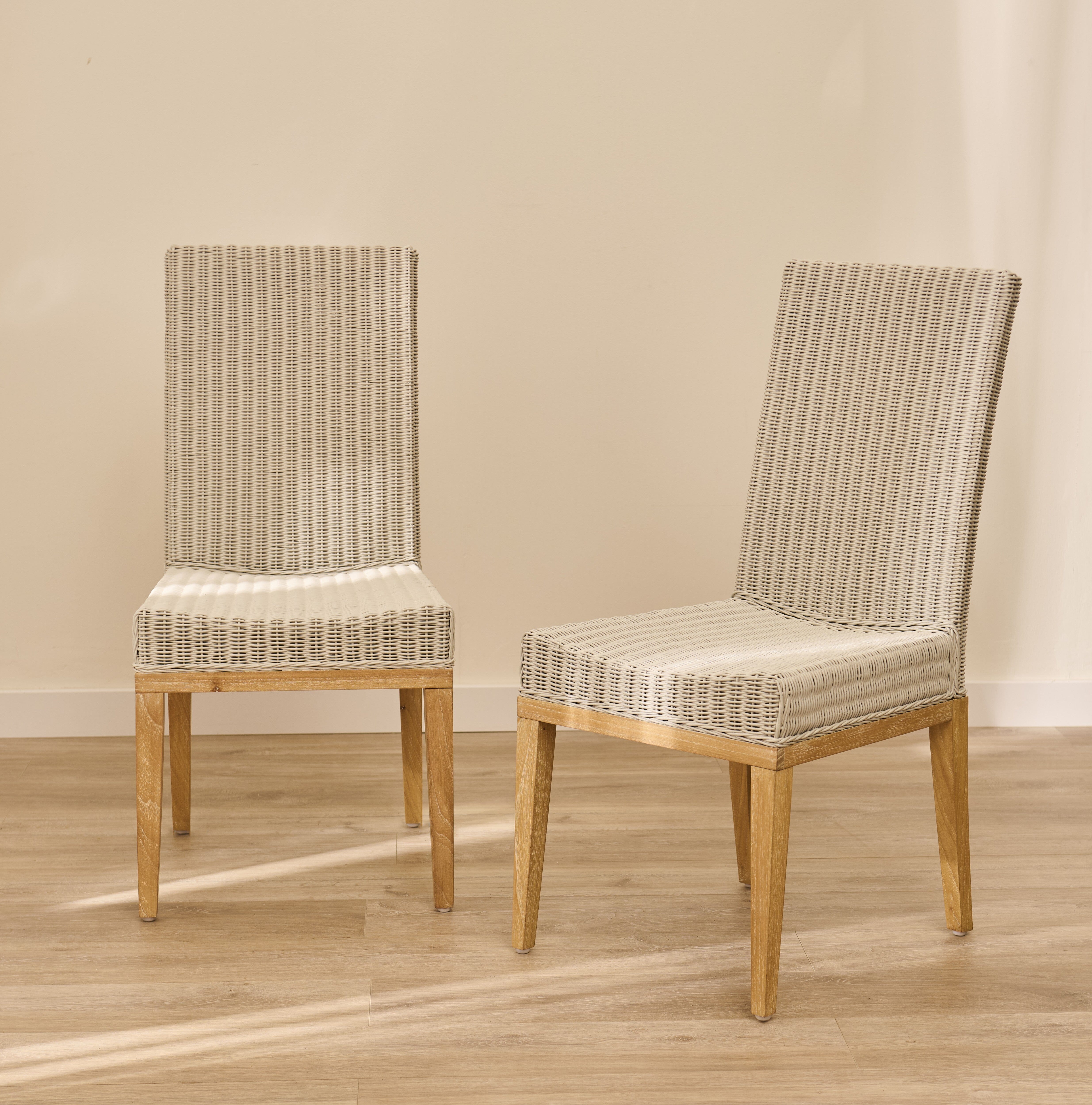 Reid Linen Grey Dining Chairs - Set of 2 - Whitewash Mindi Wood Legs - Image 1