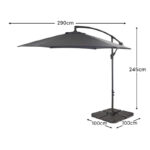 Round 2.9m Grey Lean-Over Parasol with 80kg Quartered Parasol Base - Black Plastic - Image 5