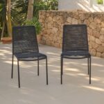 Ezra 4 Seater Round Wooden Garden Set with Ryder Black Chairs - Image 4