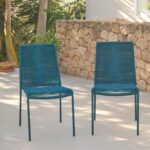 Ezra 6 Seater Oval Wooden Garden Dining Set with Ryder Teal Chairs - Image 2