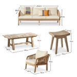Shiro Wooden Garden Set with 3 Seater Sofa - 2 Shiro Armchairs & Coffee Table - Image 9