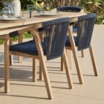 Saffron 6 Seater Extending Wooden Garden Dining Set with Shiro Navy Rope Chairs - Image 4