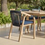 Saffron 6 Seater Extending Wooden Garden Dining Set with Shiro Navy Rope Chairs - Image 3