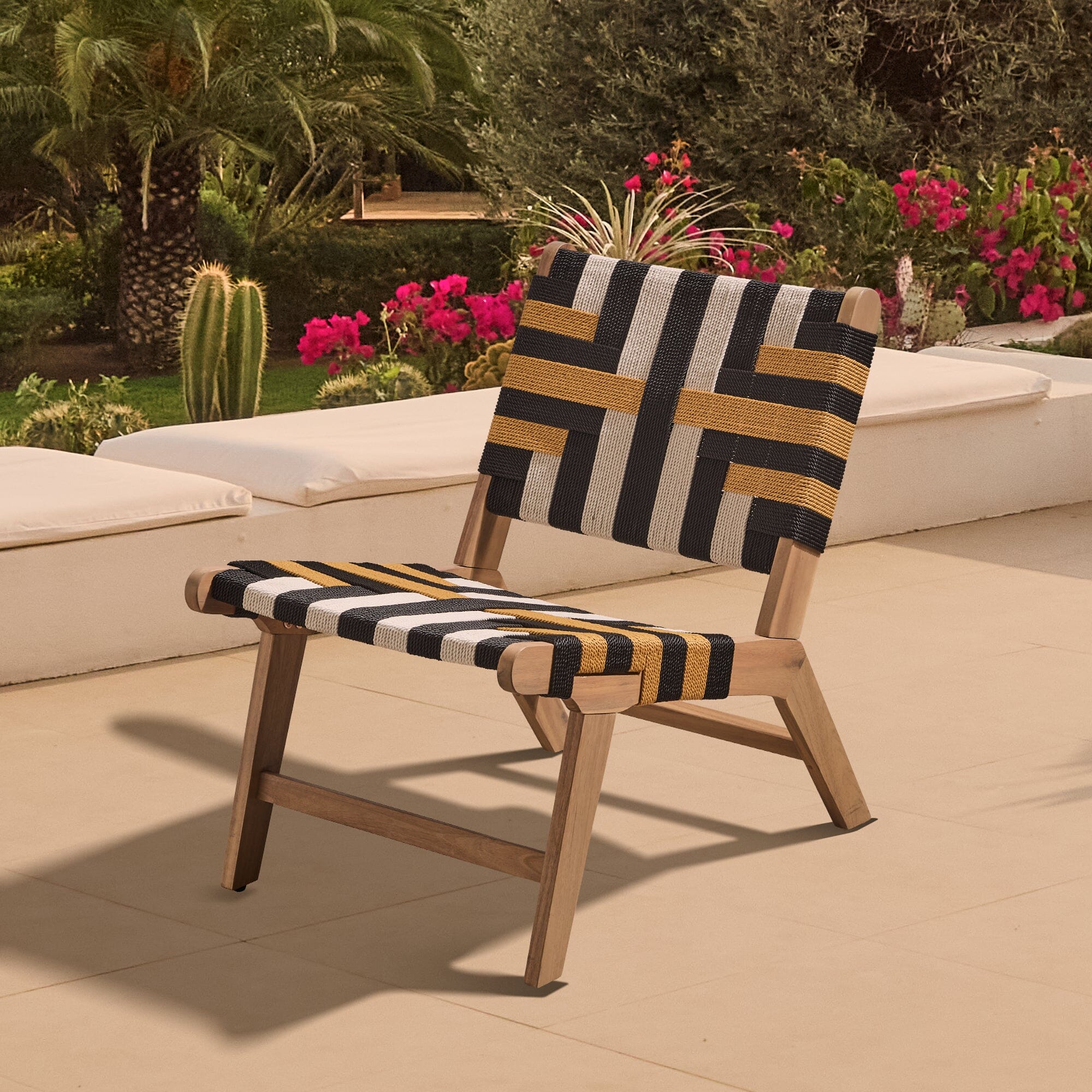 Saffron_Occasional_Chair_White_Acacia_Beige_Black_and_Yellow_Rope-1 Saffron White Acacia Occasional Garden Chair - Beige/Black/Yellow Rope - Image 1