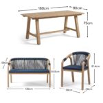 Shiro 6 Seater Wooden Garden Dining Set with Shiro Navy Rope Chairs & Bench - 180cm - Image 17