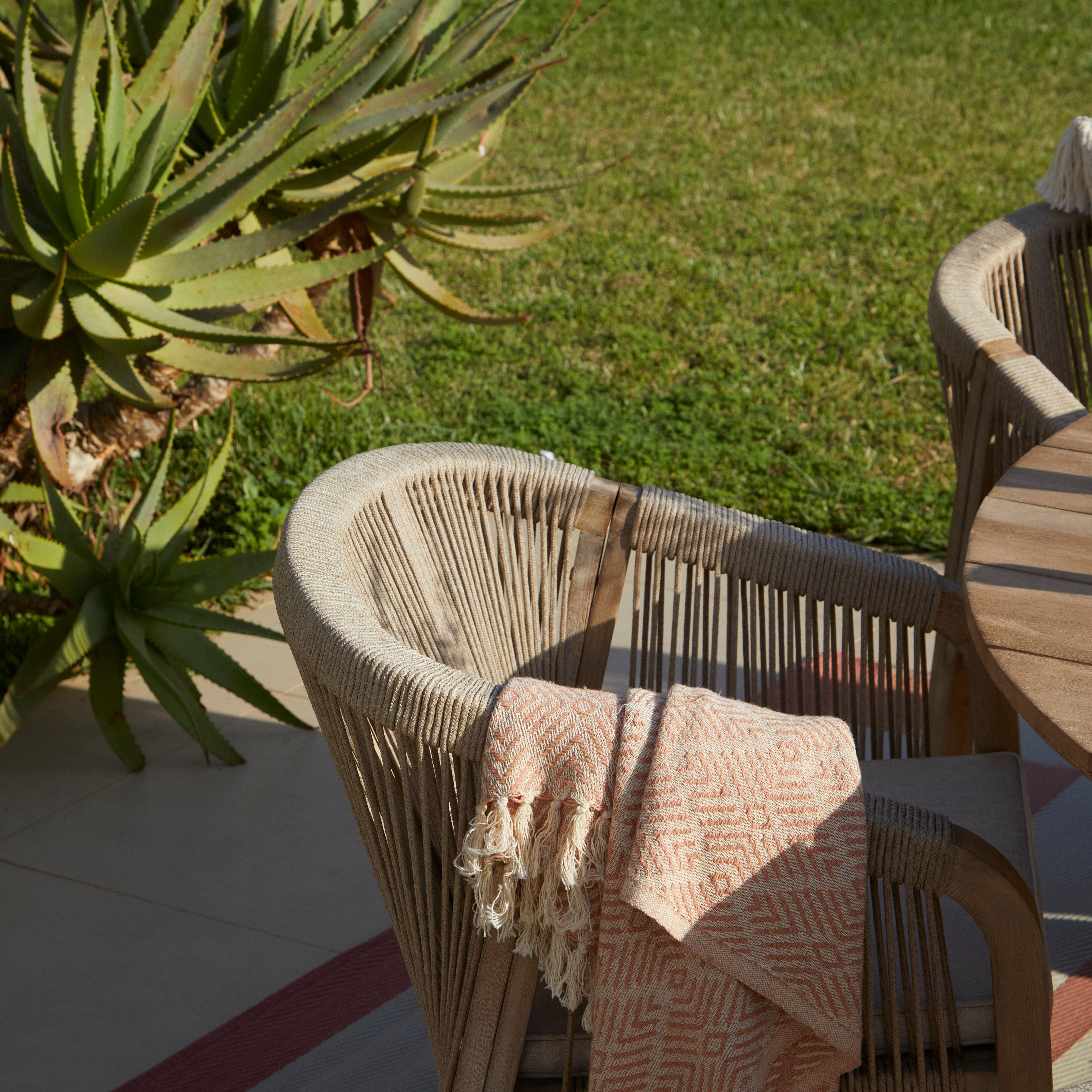 Shiro 6 Seater Wooden Round Dining Set with 6 Nala Sand Cushioned Chairs & Grey Lean Over Parasol - Image 10