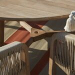 Shiro 6 Seater Wooden Round Dining Set with 6 Nala Sand Cushioned Chairs & Grey Lean Over Parasol - Image 6