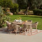 Shiro 6 Seater Wooden Round Garden Dining Set with Nala Sand Cushioned Chairs - Image 13
