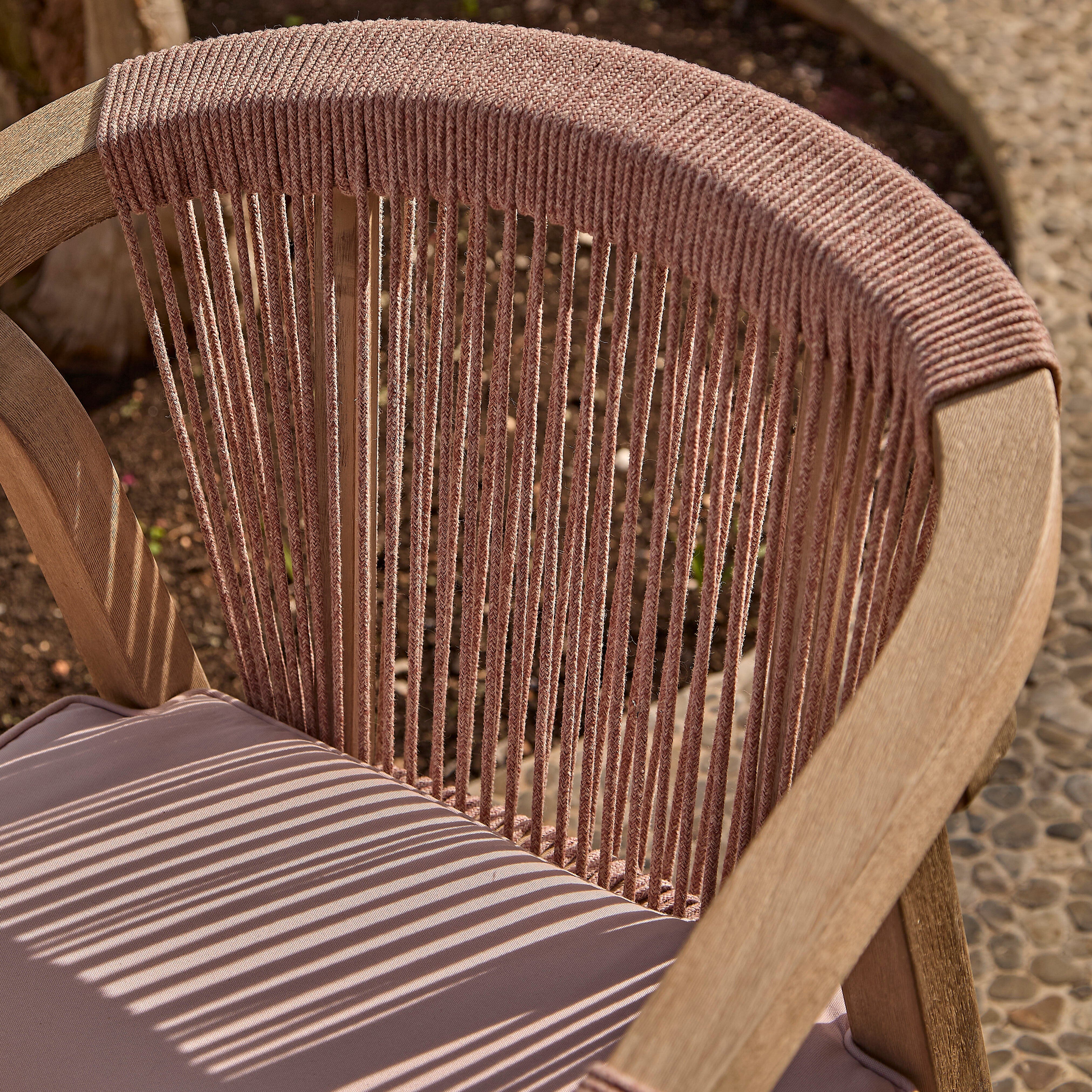 Shiro 6 Seater Wooden Garden Dining Set with 2 Shiro Benches & 2 Shiro Chairs - Pink Rope - Image 7