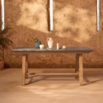 Shiro Brushed Light Acacia Garden Dining Table - Dove Grey Concrete - Image 4