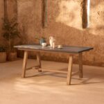 Shiro Brushed Light Acacia Garden Dining Table - Dove Grey Concrete