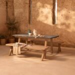 Shiro Brushed Light Acacia Garden Dining Table - Dove Grey Concrete - Image 2