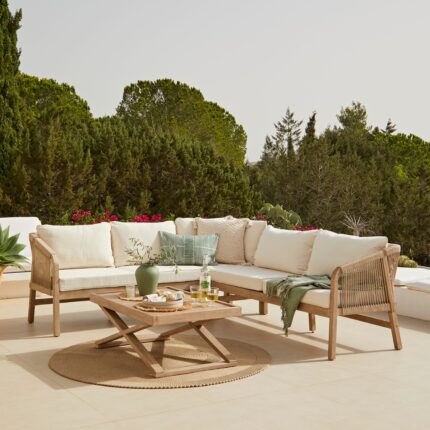 Shiro Wooden Garden Corner Sofa Set with Akira Coffee Table