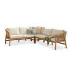 Shiro Wooden Garden Corner Dining Sofa Set with Cream LED Premium Parasol - Image 14